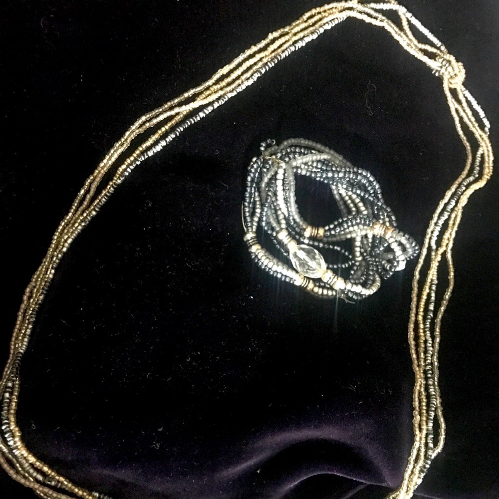 glass microbead necklace & layered bead bracelet
